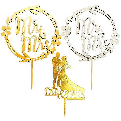 3 Piezas de Decoración para Tartas de Boda, Inserciones de Madera y Acrílicas, Adecuado para Compromiso, Bodas y Aniversario de Parejas