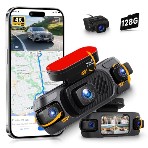 4 Channel Dash Cam Front and Rear, 360° View 4K Front 1080P Rear Inside