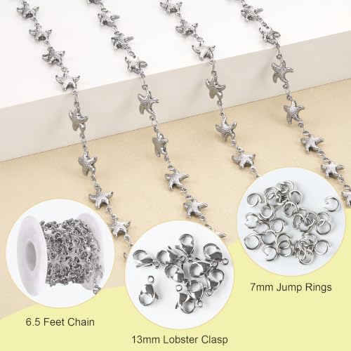 SMYHTGLIF 6.5 Feet Silver Stainless Steel Starfish Chain for Jewelry Making by SMYHTGLIF - Used condition - Image 2