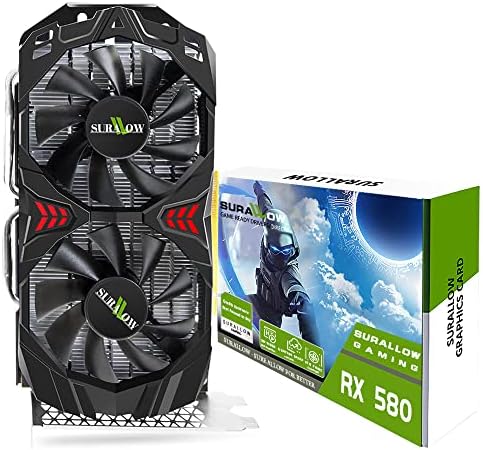SURALLOW AMD Radeon RX 580 8GB Graphics Card, 2048SP,GDDR5,256 Bit Graphics Card for Gaming PC,PCIE 3.0,Twin Freeze Fans Computer Video Card with HDMI/DP/Ports