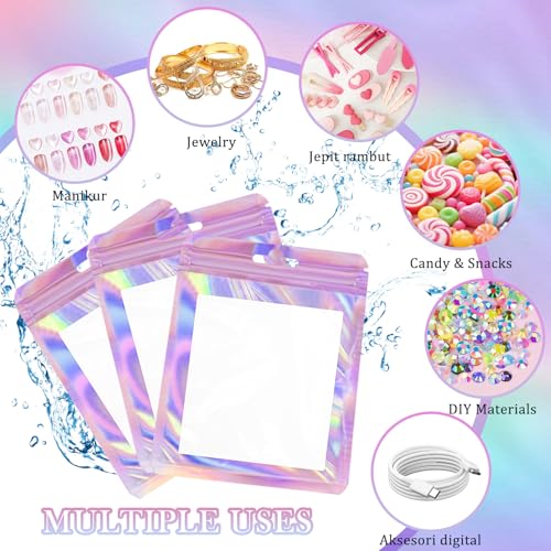 Image of 50 PCS Nails Packaging Bags with Nail Stand for Fake Nail, Holographic Press On Nail Storage Container Nail Art Kit for Diy Design, Nail Cardboards with 2 Double-sided Tape Salon Home Pink