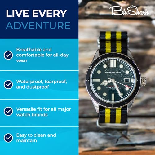 Image of BluShark - Original Collection Military-Style Waterproof Watch Strap, Fits All Timepiece Brands, Durable Nylon Wristwatch Accessories with Stainless Steel Buckle - 18mm, 20mm, 22mm & 24mm Watch Bands
