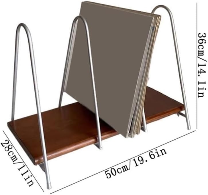 Cd Dvd Storage Open Desktop Creativity Vinyl Record Rack with Wooden Base and Metal Bracket