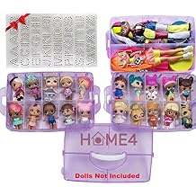 HOME4 Storage Organizer Carrying Case Box 30 Adjustable Compartments Compatible with Small Dolls LOL Toys Bead Beyblade Hot Wheels Tool Craft Sewing Jewelry Hair Accessories OMG Barbie Purple