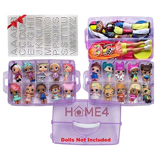 HOME4 No BPA Storage Organizer Carrying Case Box 30 Adjustable Compartments Compatible with Small Dolls Lol Toys Bead Beyblade Hot Wheels Tool Craft Sewing Jewelry Hair accessories omg barbie (Purple)