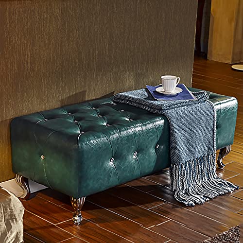 Banco de botón de cristal negro 80x40x41cm en cuero de imitación para dormitorio moderno