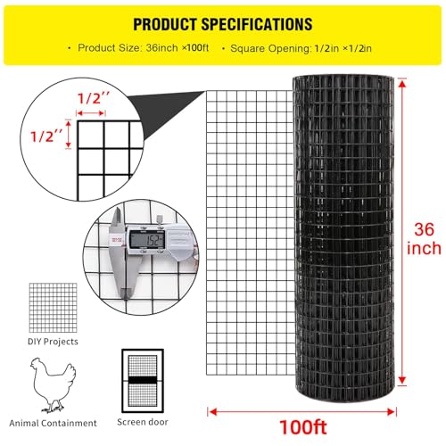 36'' x 100' 1/2inch Hardware Cloth 16 Gauge Black Vinyl Coated Welded Fence Mesh for Home and Garden Fence and Home Improvement Project by forimo - Image 2