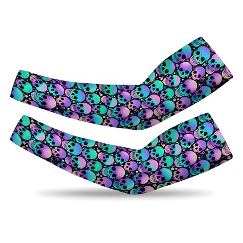 QiErDesign Bright Skulls Sports Compression Arm Sleeves for Men & Women - Youth Arm Sleeve Baseball - Volleyball Sleeves & Basketball Sleeve