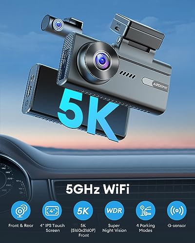 AZDOME M580-4CH 5K 5GHz WiFi Dash Cam delantera y trasera, cámara de tablero de 4 pulgadas con pantalla táctil para coches, tarjeta de 64 GB, cámara de tablero 4K + 1080P GPS WDR visión nocturna - imagen 2