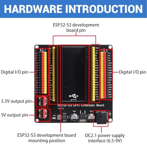 Alinan 2pcs ESP32 S3 GPIO Expansion Board with Power Supply, GPIO 1-to-2 Expansion 44Pin Breakout Board Compatible with N8R8/N16R8 Module — 사진 5