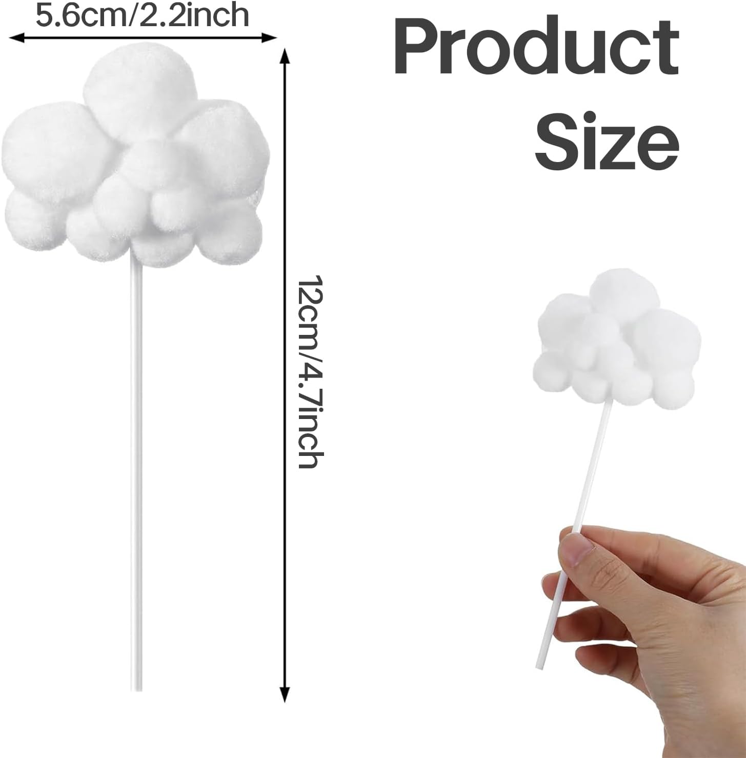 10PCS Cloud Shaped Cupcake Toppers - Non-Edible Cake Decorations for Birthday Party, Kids Party Supplies (White)