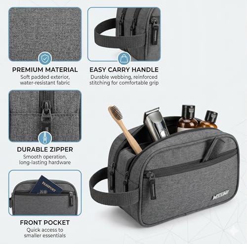 Image of Wooum Travel Toiletry Pouch for Men 1 Year Warranty Shaving Kit Bag Travel Pouch Organizer Medicine Bag Toilet Kit for Travel Small Travel Pouch Bag for Men & Women (Dark Grey)