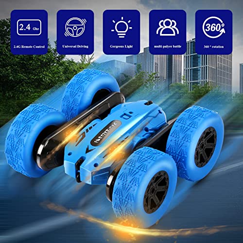 Jellydog Toy Stunt Rc Car, Remote Control Car, 360 Degree Flips Double Sided Rotating Race Car, High Speed Flashing Remote Controlled Car for Kids,Blue