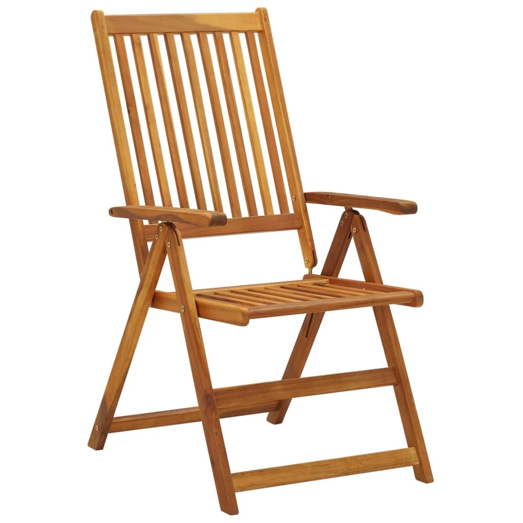 Sillas plegables de jardín 3 unidades con cojines de madera maciza de acacia, silla de comedor ajustable en 5 posiciones, sillas plegables con cojín para terraza, máx. 110 kg por asiento
