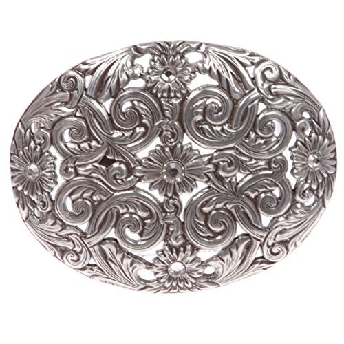 Western Antiqued Silver Sunflower Filigree Rhinestones Oval Belt3