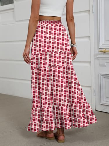 Image of ANRABESS Womens Maxi Skirt Elastic High Waist Swing Tiered A-line Flowy Pleated Boho Beach Vacation Long Skirts