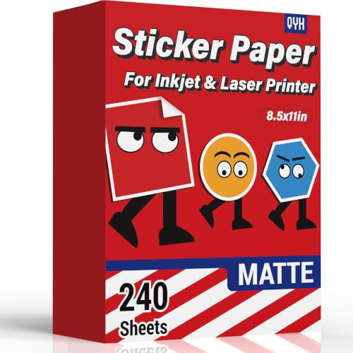 QYH Premium Matte Printable Vinyl Sticker Paper, 240 Sheets White Bulk