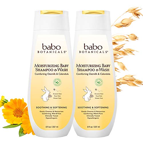 Babo Botanicals Moisturizing Baby 2-in-1 Shampoo & Wash, Oatmilk Calendula, 16 Fl Oz (Pack of 2)