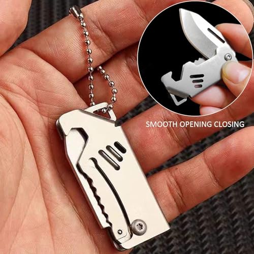 Image of CEPLO Multipurpose Pocket Knife with Bottle Opener, Stainless Steel, Mini Folding Box Cutter, Foldable Keychain, for Vegetables and Fruits