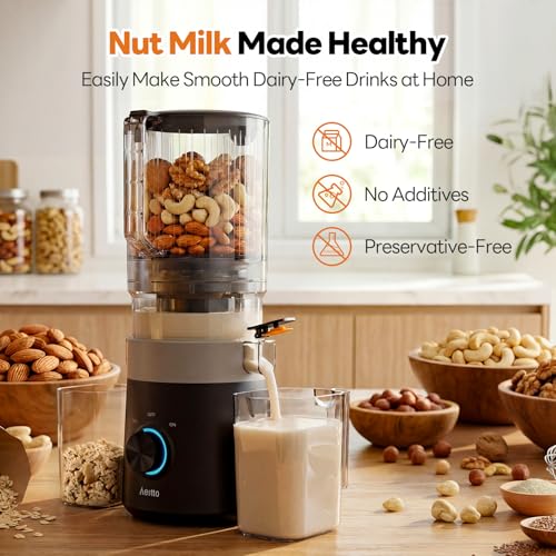 Aeitto Easy to Clean Cold Press Juicer with Filter-Free Design, 3-in-1 Juicer Machines for Juice, Nut Milk & Sorbet, 6.0\" Wide Feed Chute for Whole Fruits & Vegetables, Quiet Motor, With Brush