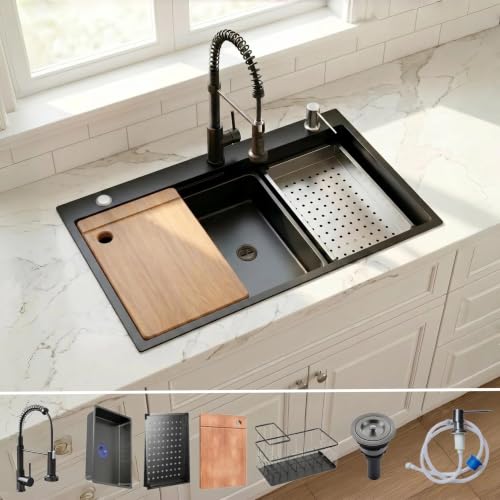 30 Inch Black Drop-In Stainless Steel Kitchen Sink