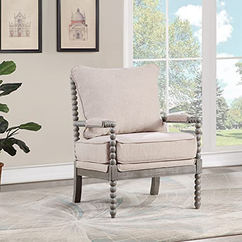 Osp Home Furnishings Abbott Spindle Accent Chair With Padded Spring Seat And Brushed Grey Base, Linen Fabric #TOP4