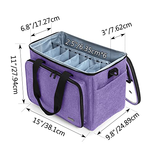 Teamoy Knitting Bag, Yarn Tote Organizer With Inner Divider (Sewn To Bottom) For Crochet Hooks, Knitting Needles(Up To 14”), Project And Supplies, Purple -No Accessories Included #TOP5