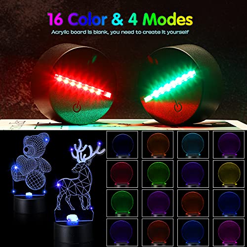 Image of Honoson 4 Set 3D Night Light Kit with Remote, 16-Color Base for Acrylic Sheets, 4 Modes for Bedroom Decor(Round Style)