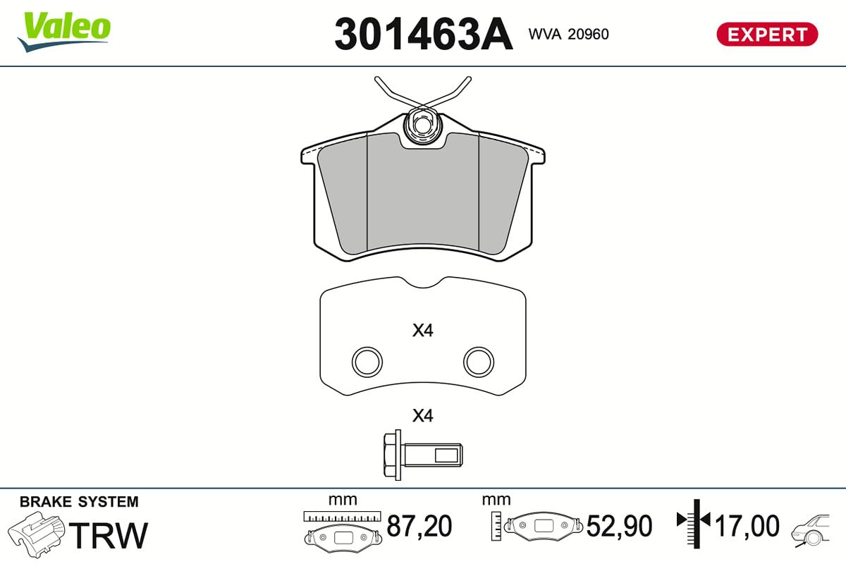VALEO Kit de plaquettes de frein, frein à disque 301463A