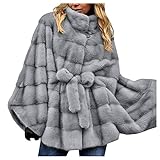 Chal Pelo Estola Piel Sintética Mujer con Capucha Capa de Poncho De Mujer Capa De Invierno Boleros Abrigo Cárdigan para Fiesta Novia Boda Mantón Invierno Mantas Talla única(A Gris)
