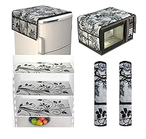 Goel Home Decor Kitchen Combo Fridge Top Cover, 2 Handle Cover, 3 Fridge Mats and 1 Oven Cover - 7 Pieces Set (greylef0123oven)