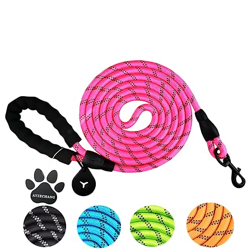Starkes Hundeleine, 3M/2M,Geeignet für mittelgroße und große Hunde, Mit komfortablem gepolstertem Griff und hoher reflektierender Linie (Pink, 3M×12mm)