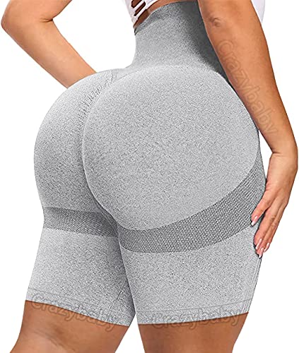Crazybaby TIK Tok Shorts Butt Lifting Shorts for Women High Waisted Scrunch Butt Shorts Tiktok Shorts Booty Bike Shorts Workout Shorts Leggings Tummy Control Compression Gym Shortsï¼ˆGreyï¼ŒSï¼‰