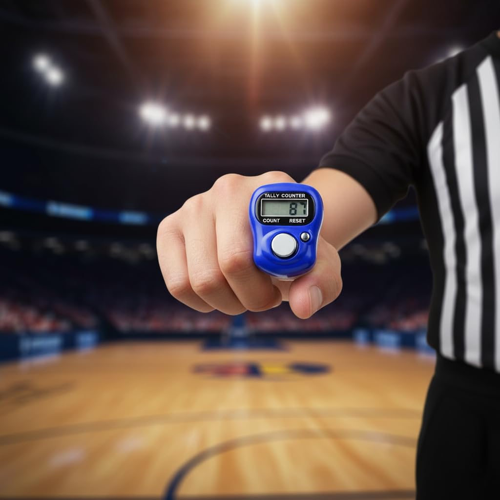 1 contador de filas digital LED azul de 5 dígitos, contador de pantalla, contador de clics de números de mano, contador electrónico de dedos con anillo para golf, pista y campo