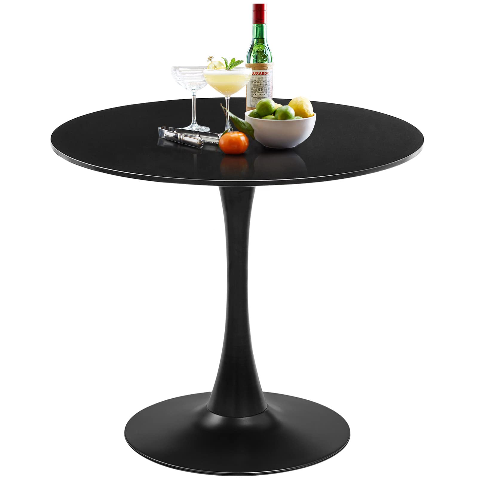 Round Dining Table Small Black Kitchen Table 31.5" in Tulip Design Modern Pedestal Table for Small Space Dining Room 2 to 4 Person