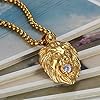 Flongo Men's Rock Gold Stainless Steel Biker Lion Head CZ Pendant Necklace, 22 inch Chain #1