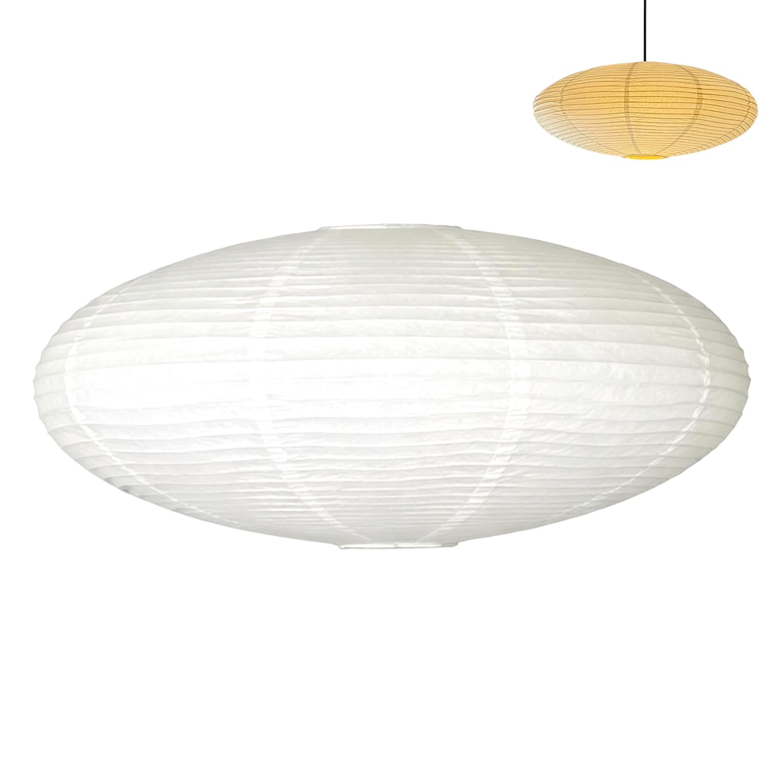 Papier Lampenschirm Oval Weiß 45 cm, Faltbarer Hängelampenschirm aus Reispapier, Weicht das Licht für warmes Ambiente, Geeignet für Wohnzimmer Schlafzimmer Esszimmer
