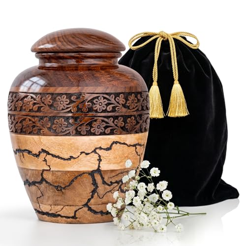 Image of Wooden Urns for Human Ashes - 80 lb Black Thunderstorm Pattern Cremation Urn, Decorative Burial Container for Ashes Adult Male or Female Memorial Display