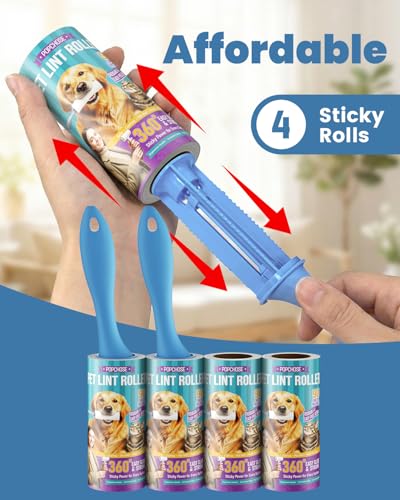 Image of POPCHOSE Lint Roller for Pet Hair Extra Sticky, 360 Sheets with 2 Handles