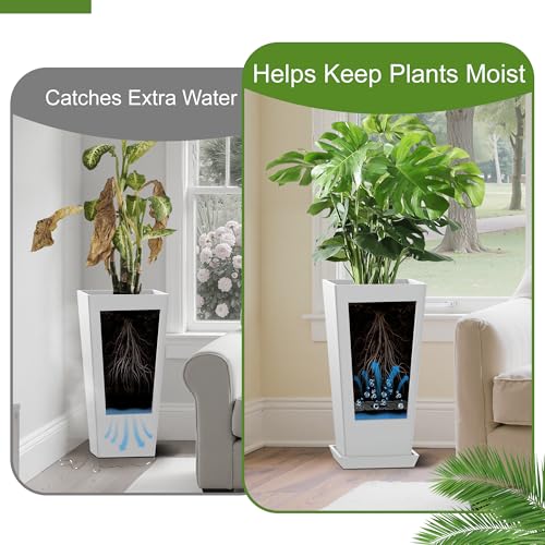 24" Tall Planters for Outdoor Plants, Set of 2 Large Outdoor Planters for Front Porch Decor with Drainage Hole, Tall Planter(White) - Image 4
