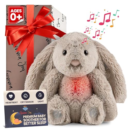 Image of Gemma Joy Bedtime Baby Soothers for Sleep, Cry Activated Heartbeat Stuffed Animal for Baby, Newborn, Calming Light, Lullaby Music, White Noise, Shush and Mother’s Heartbeat - (Bunny, Non-Rechargeable)