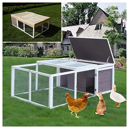 LINLUX 64.5 Inches Large Wooden Chicken Coop with Easy Clean PVC Layer and Large Run, Outdoor Poultry Duck Cage Bunny Rabbit Hutch Playpen House for Small Animals