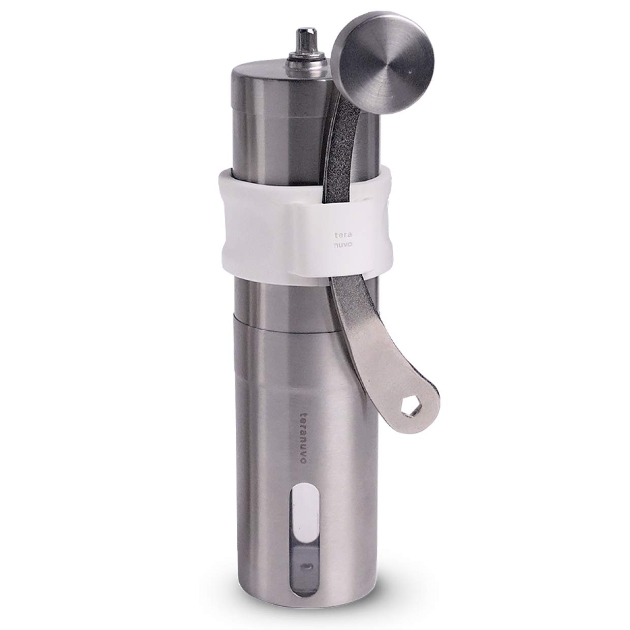 Teranuvo Manual Coffee Grinder with Handle Holder (White) - 18 Adjustable Settings, From Extra Course to Ultra Fine Grind, High Grade Conical Ceramic