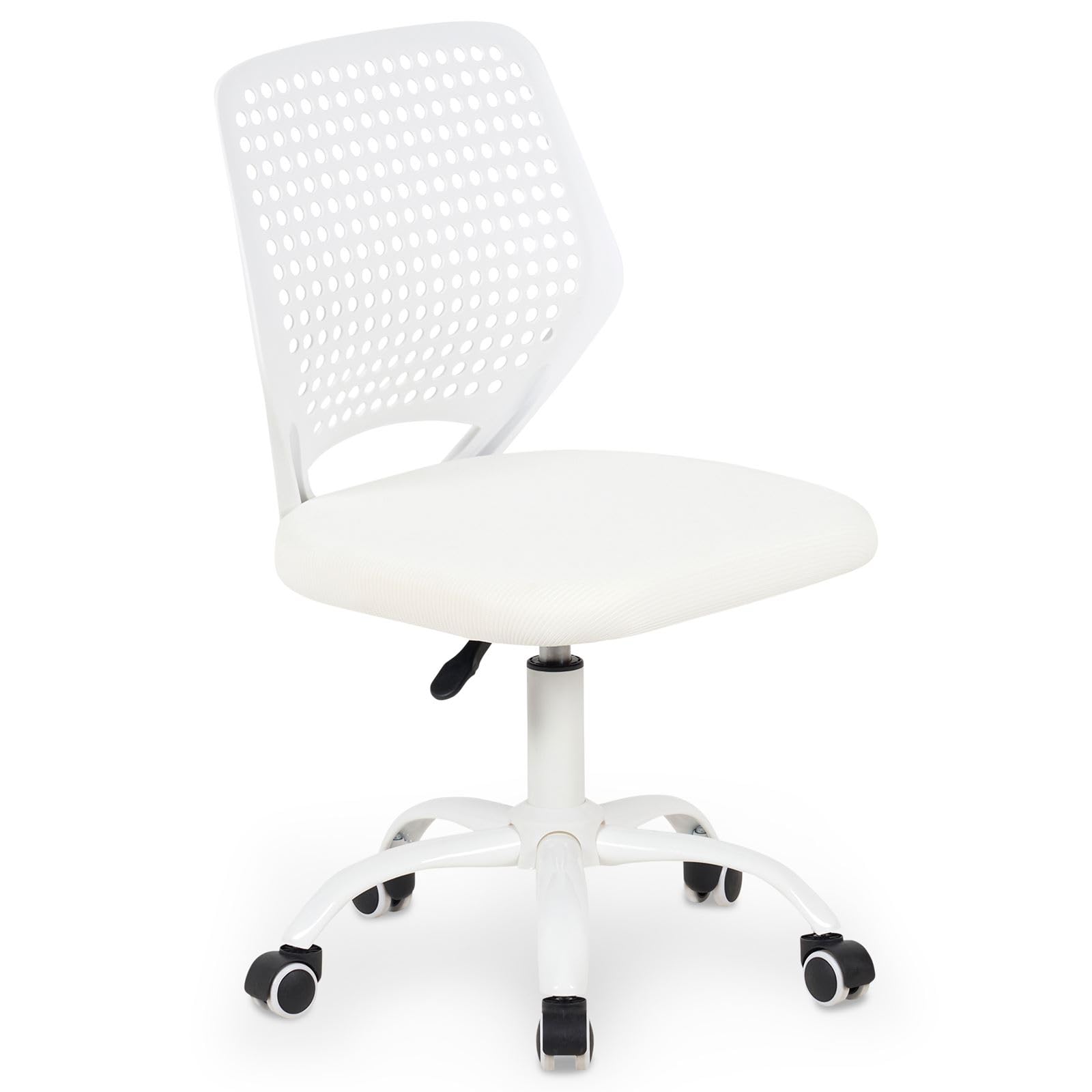 IDIMEX Chaise de Bureau pour Enfant Jade Blanche Pivotante sans Accoudoirs, Assise Rembourrée et Réglable en Hauteur