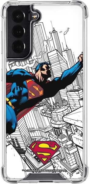 Skinit Clear Phone Case Compatible with Galaxy S22 - Officially Licensed DC Comics Superman Flying Over City Pose Design