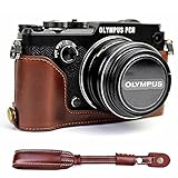 Diseñado para Olympus PEN-F PEN F , alta calidad, compacto, material ligero y muy duradero.Incluya: 1 X Funda XJD-PEN-D10 marron oscuro + 1 X Correa de la camara