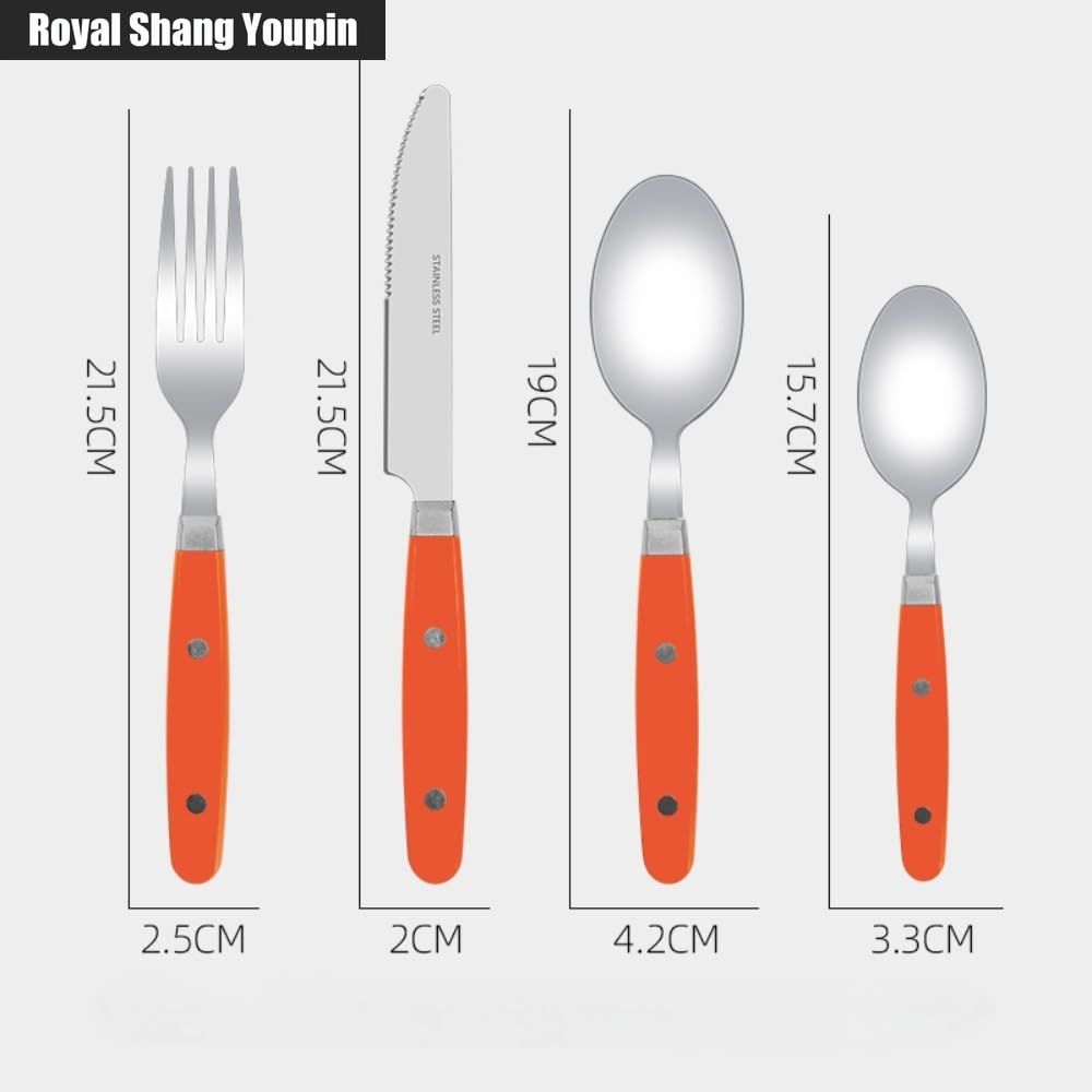 Manico in Plastica Cucina Acciaio Inossidabile Posate Stoviglie Posate Set Coltello Da Bistecca Forchetta Cucchiaio Cucchiaino (UN,16 pezzi)