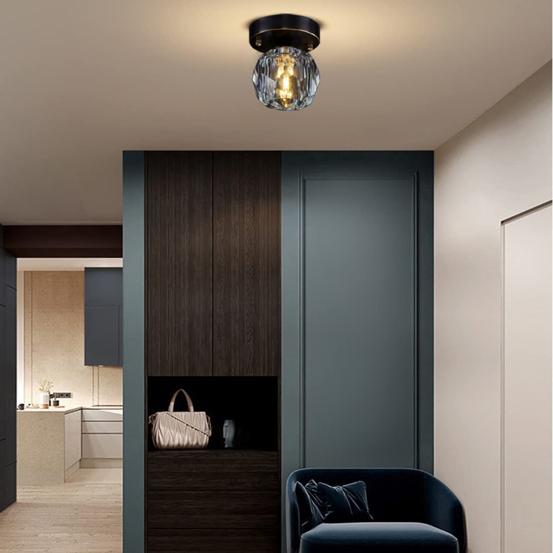 Cainjiazh 9.8" Chandelier Crystal Chandelies Ceiling Lighting Fixtures Flush Mount Ceiling Light E12 Round Modern Light Fittings For Kitchen Hallway Living Room Bedroom Hall Home Decoration(Gold