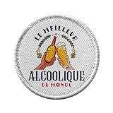 Ecusson Thermocollant Vetement Rond 7cm - Le Meilleur Alcoolique du Monde Biere Vin Soirées Apéro Fete Alcool - Patch a Repasser pour Reparation ou Customisation T-shirt Sac Jeans Imprime en France