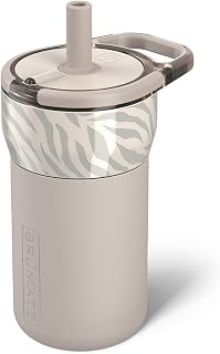 BrüMate Leap 12oz 100% Leakproof Kids Tumbler with Handle and Silicone Soft Straw | Drop Resistant Silicone Sleeve | For Kids 4+ | Insulated Stainless Steel | Cup Holder Friendly | 12oz (Zebra)